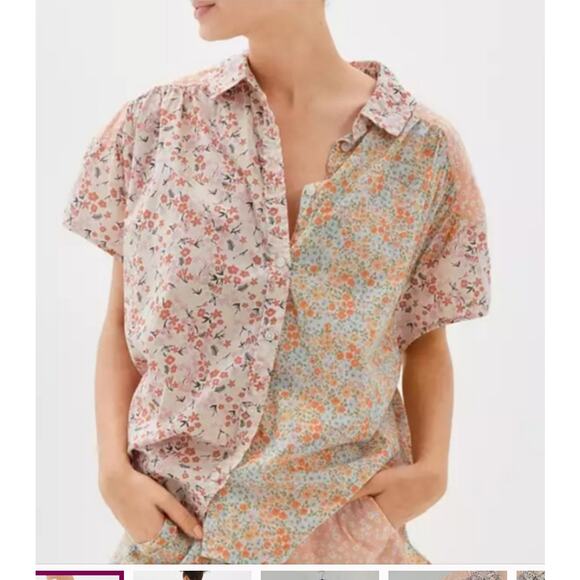American Eagle Oversized Floral Patchwork Short Sleeve Top L - Picture 1 of 8